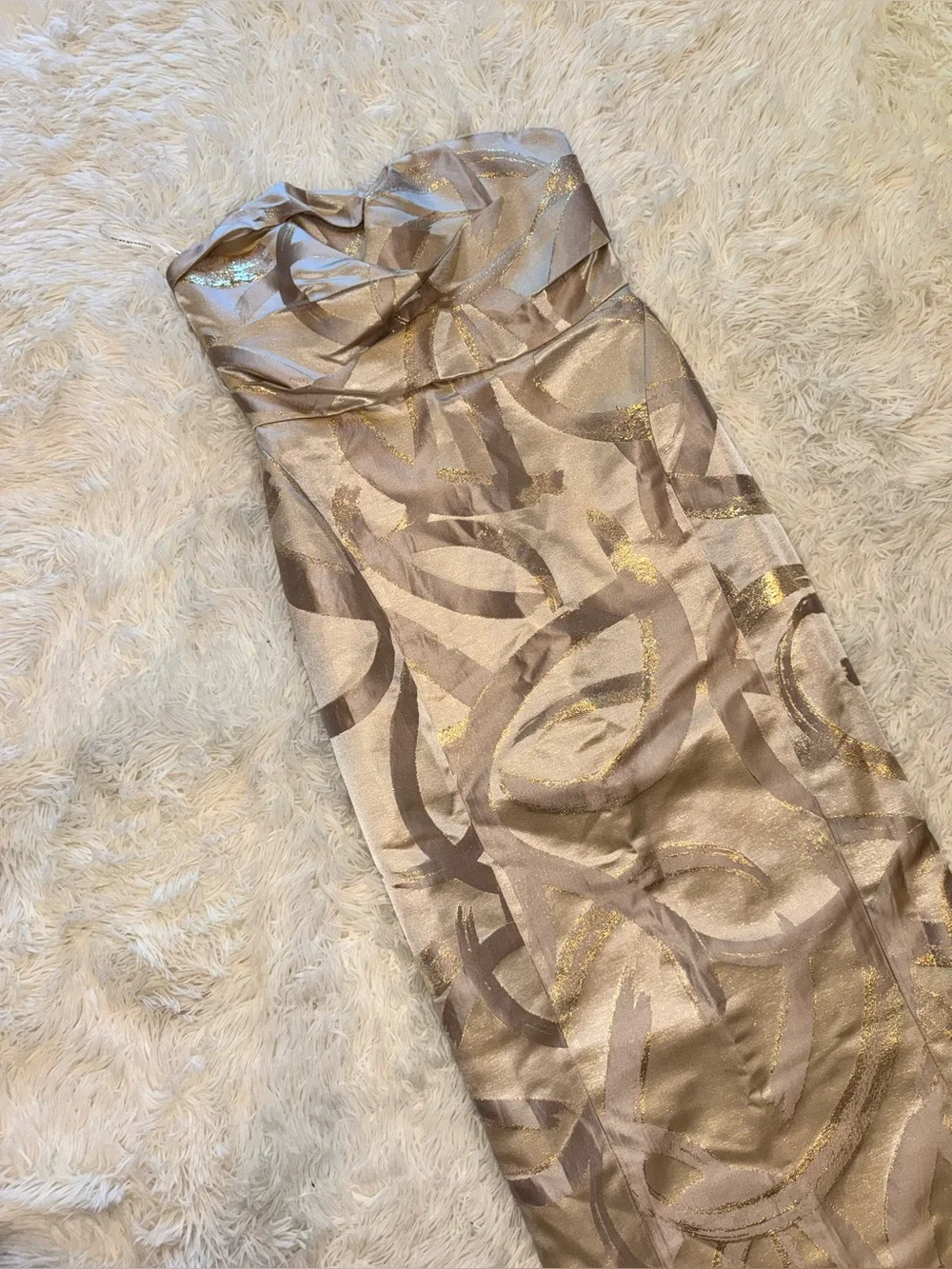 NEW Donna Karan New York Pleated Metallic Strapless Gown Sz 12